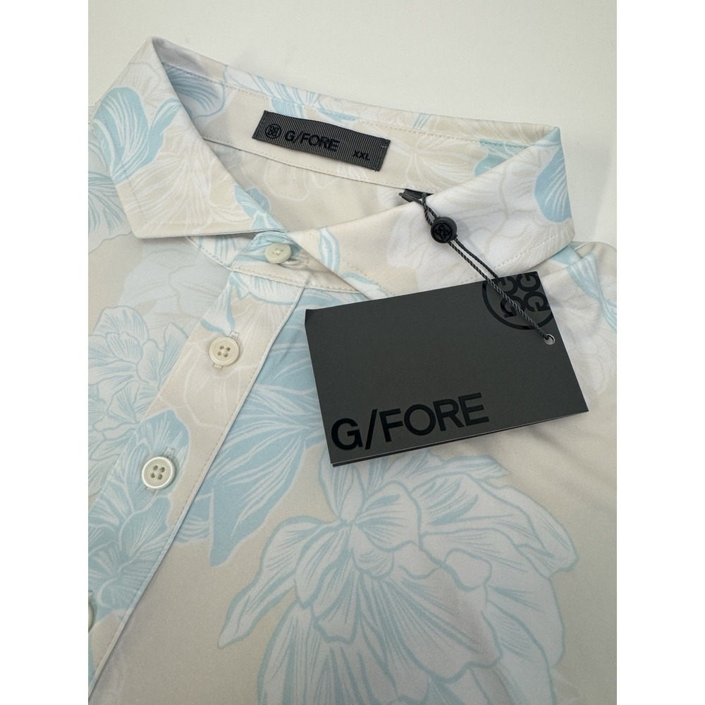 NWT G/Fore Stamped Floral Jersey Golf Polo Shirt Beige/ Stone Size XXL $120 - Picture 1 of 12